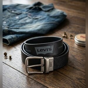 Levi's Black Genuine Leather Belt W Silver Buckle Rustic Y2K Iconic 90s